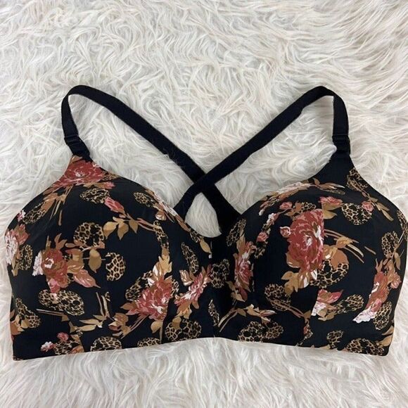 Torrid Wire-Free Lightly Lined Print Racerback Bra 42DDD Cheetah Floral Print - Picture 1 of 12
